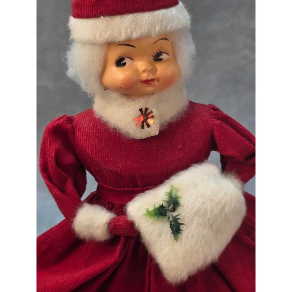 Vintage MCM Christmas Doll Red Corduroy Dress Dish Soap Bottle Doll 12.5 Inch